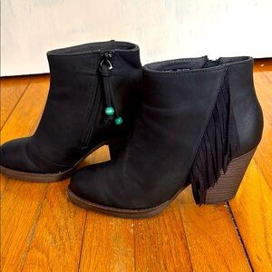 Ariat Black Fringe Ankle Booties with Chunky Heel